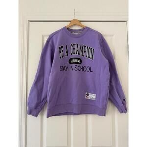 Supreme Champion Purple Stay In School Crewneck Sweatshirt large